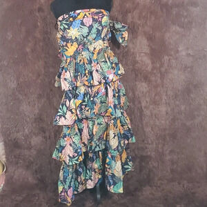 Especia Strapless Floral Ruffle Maxi Dress